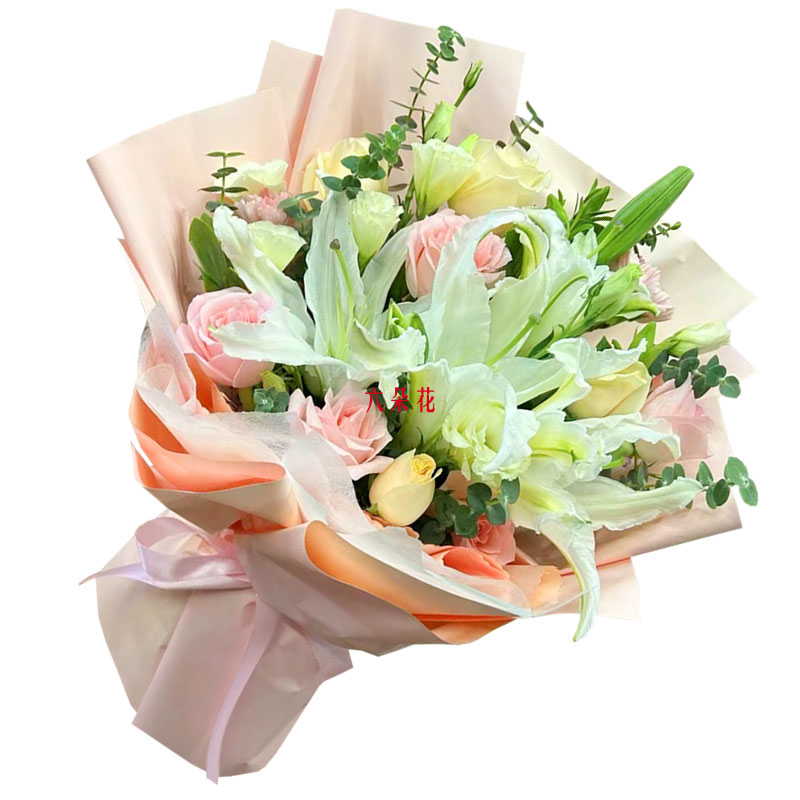 10朵玫瑰百合混搭，爱是难忘时刻
