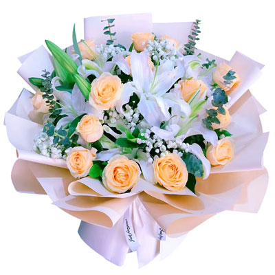 钦州16朵香槟玫瑰2支百合，爱的温暖和幸福