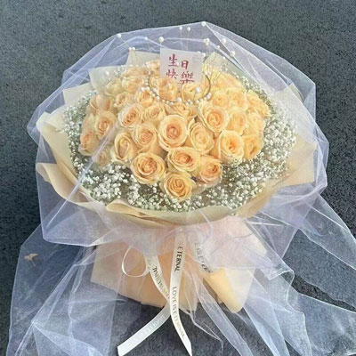 钦州52朵香槟玫瑰满天星，你就是我的全部