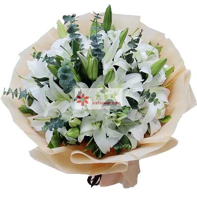 钦州9支白色多头百合，祝福你幸福