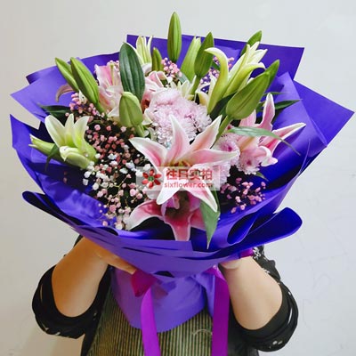 钦州6支粉色多头百合，真诚的问候