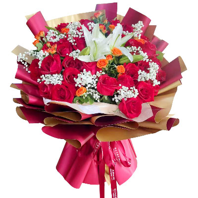 钦州33朵红玫瑰百合，爱如同花般绽放
